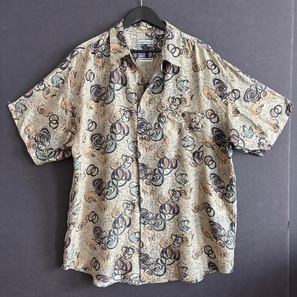 Vintage 90s Hey Man 100% Silk Abstract Swirl Print Shirt - Size XL